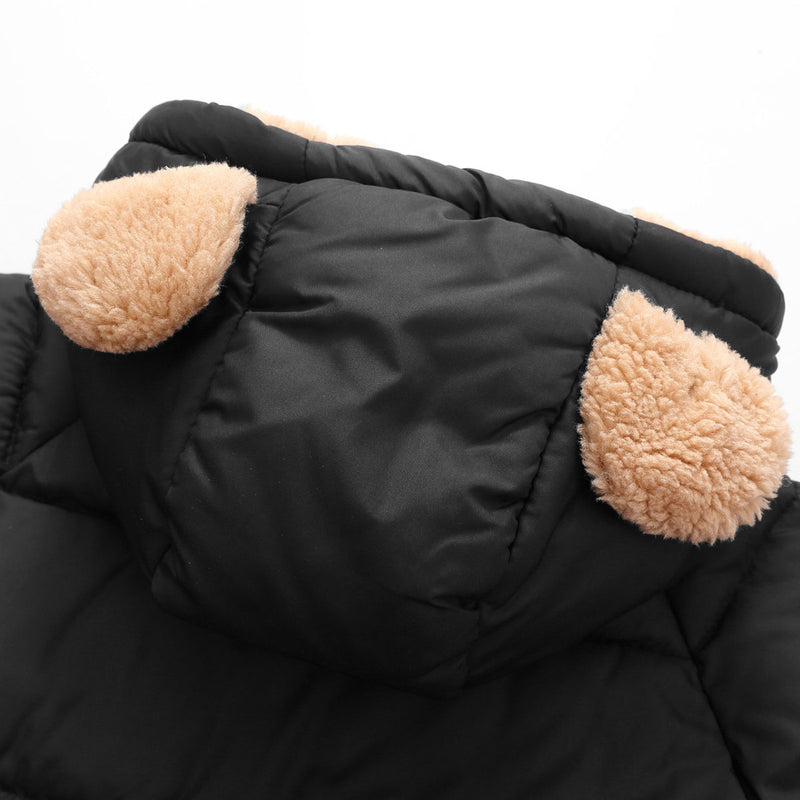 Girls Black Solid Hooded Quilted Down Jacket Coats & Jackets