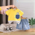 Boys Yellow Robot Graphic T-Shirt With Denim Shorts Sets Sets Yellow 1-2 Y