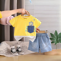 Boys Yellow Robot Graphic T-Shirt With Denim Shorts Sets Sets Yellow 1-2 Y