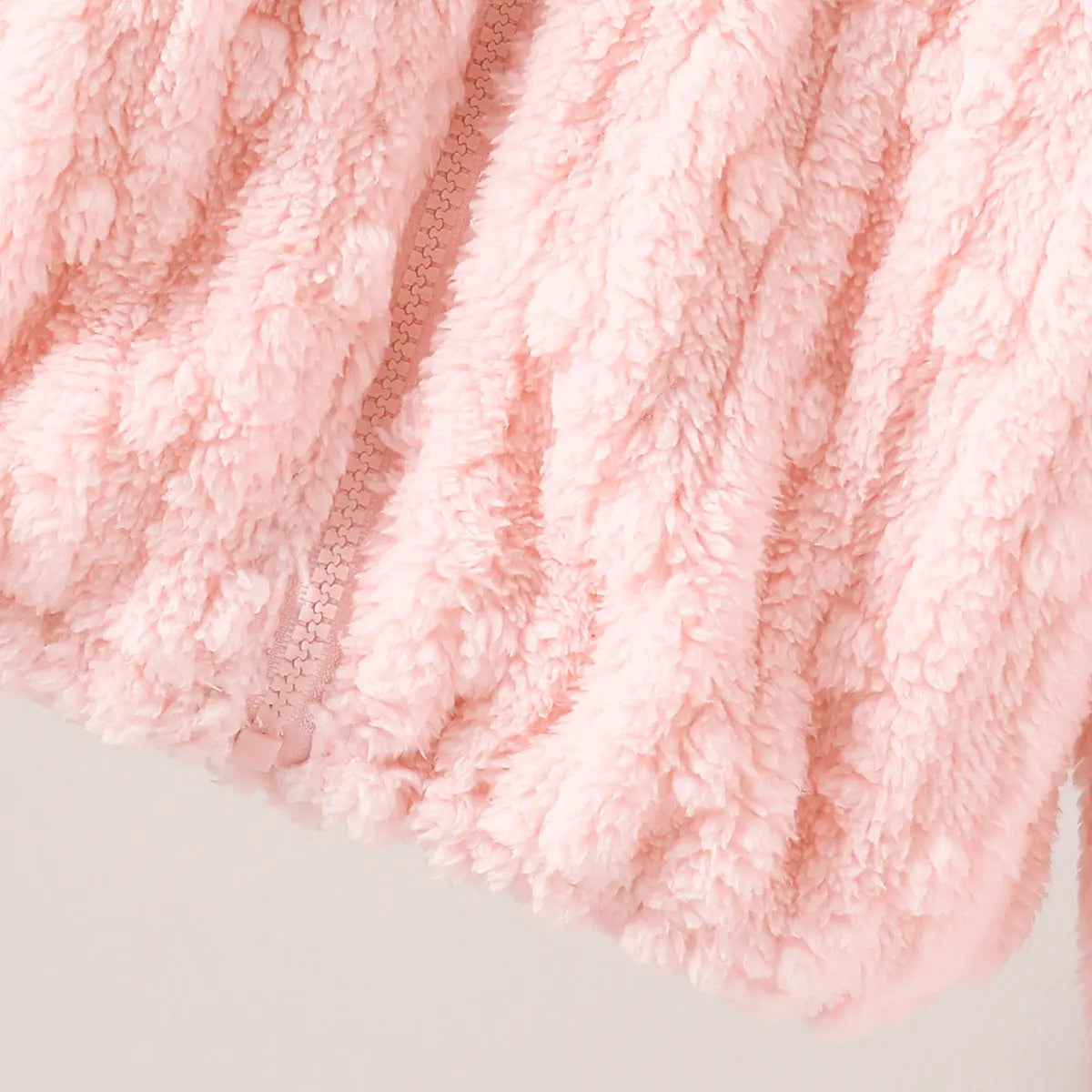 Girls Light Pink Self-Design Fleece Zipper Jacket Coats & Jackets