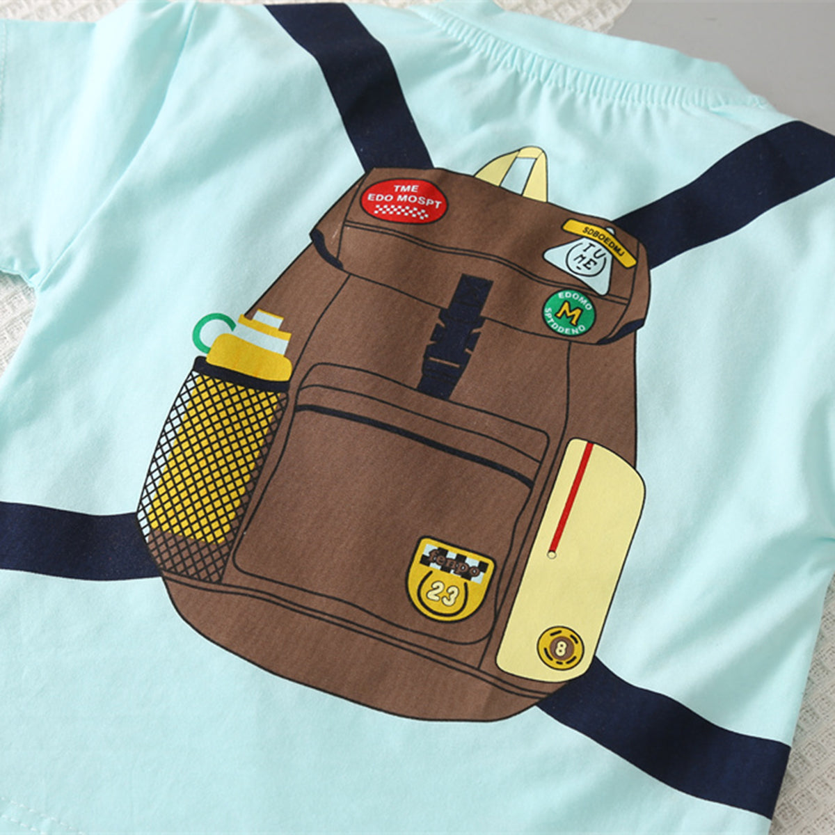 Boys Blue Backpack Printed T-shirt with Shorts Set Sets