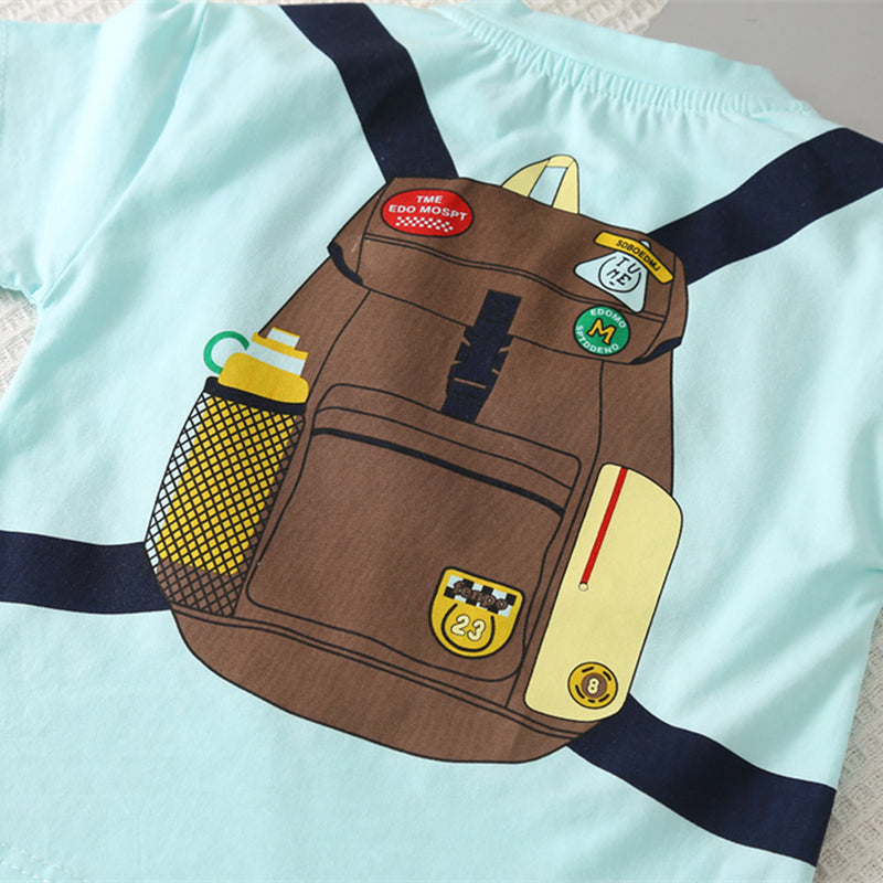 Boys Blue Backpack Printed T-shirt with Shorts Set Sets