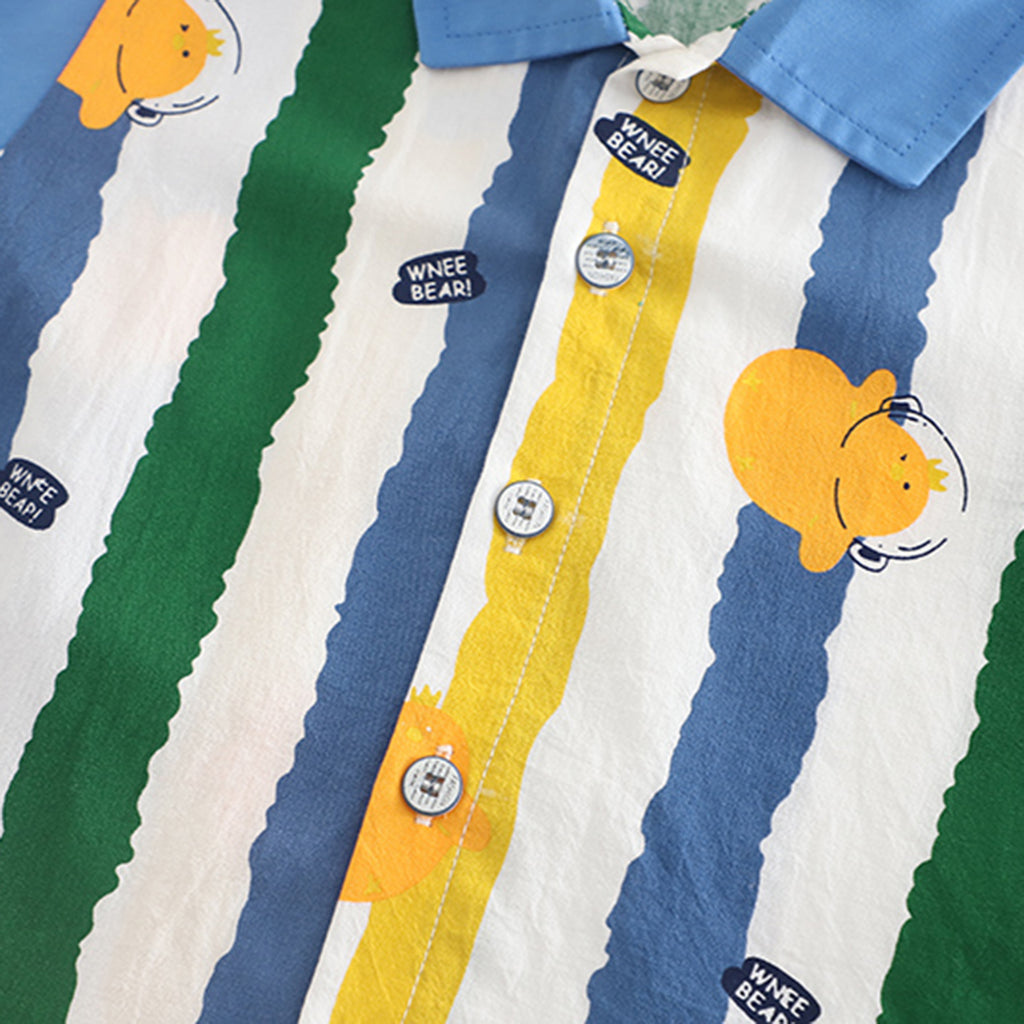 Boys Blue Stripe Printed Short Sleeves Shirt With Denim Shorts Set 2 pc. Sets
