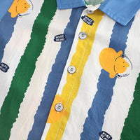 Boys Blue Stripe Printed Short Sleeves Shirt With Denim Shorts Set 2 pc. Sets
