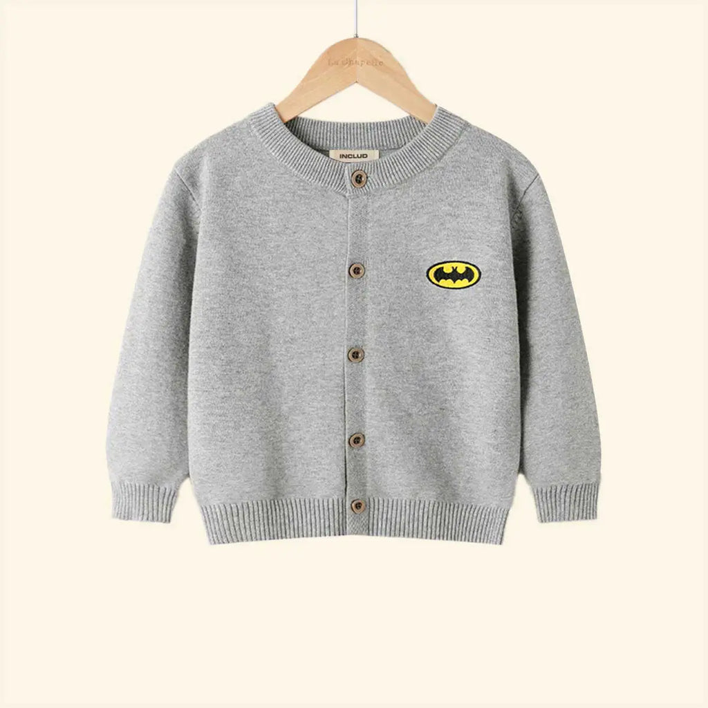 Boys Grey Batman Logo Printed Cardigan Sweaters & Cardigans