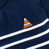 Boys Navy Blue Regular Sweater With Self Design Stripe Patterns Sweaters & Cardigans