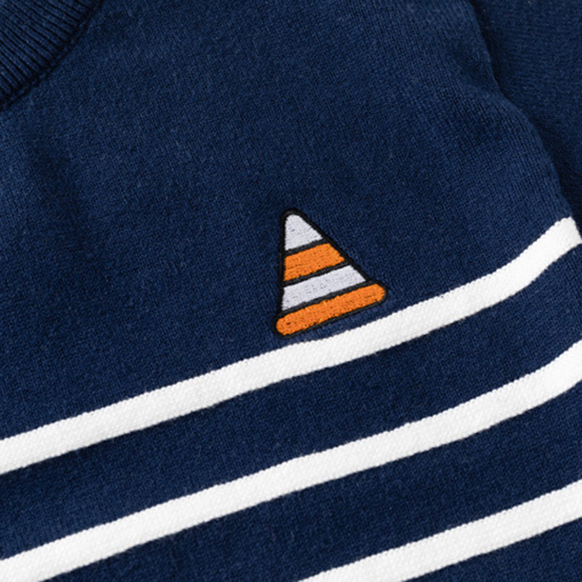 Boys Navy Blue Regular Sweater With Self Design Stripe Patterns Sweaters & Cardigans