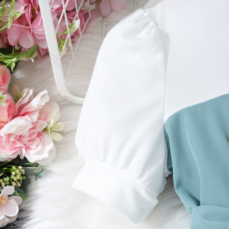 Girls Teal Polo Neck Flared Dress with Wide Belt Casual Dresses