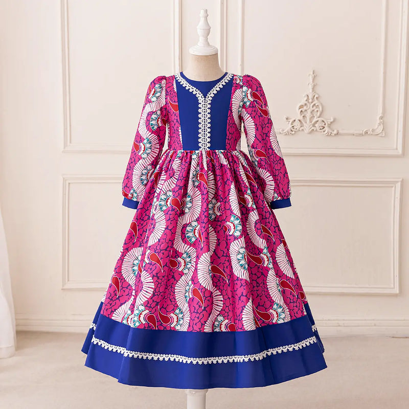 Girls Pink Paisley Print Fit & Flare Dress With Long Sleeves Casual Dresses Pink 3-4 Y