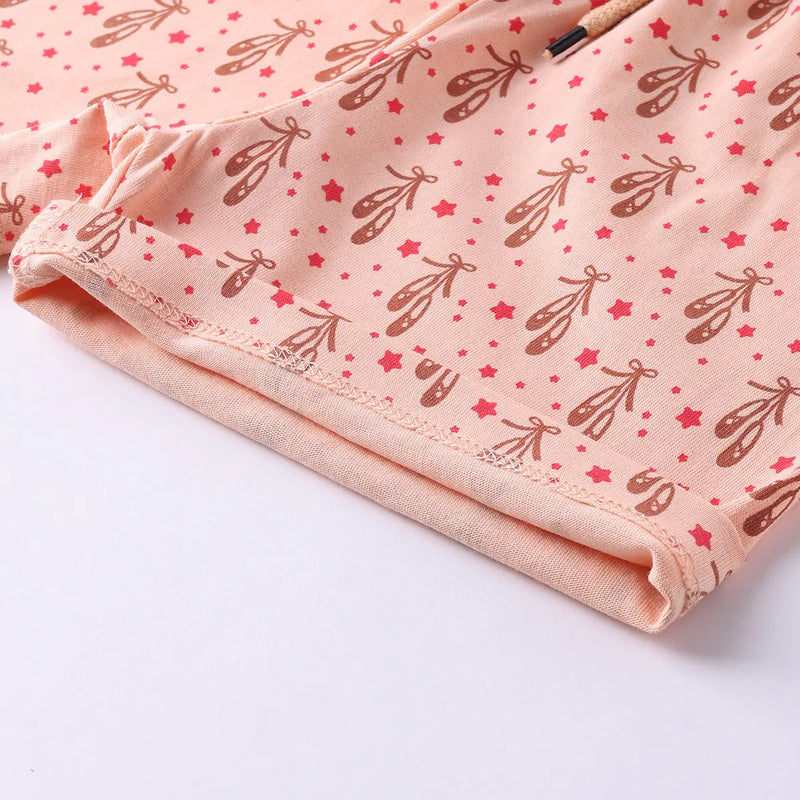 Girls Peach Graphic Short Sleeve Top With Drawcord Printed Shorts Sets Sets