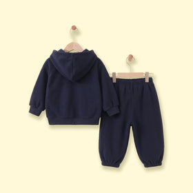Boys Navy Blue Typographic Hooded Sweatshirt & Joggers Sets Sets