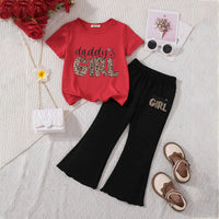 Girls Red Daddys Girls Leopard Print T-Shirt With Flared Pants Sets Sets Red 3-4 Y