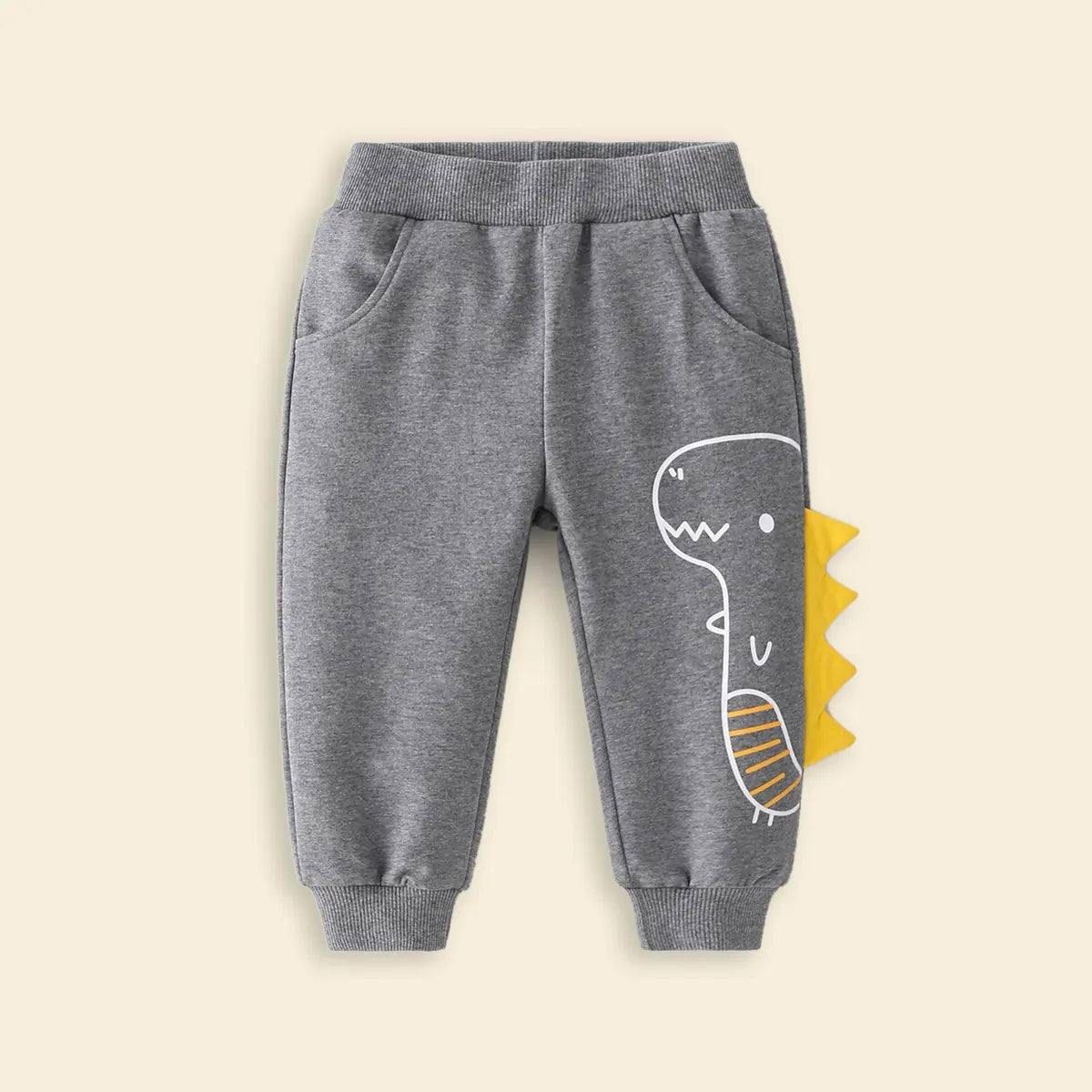 Boys Grey Dinosaur Printed Joggers With Ribbed Waistband & Hem Trackpants & Joggers