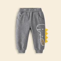 Boys Grey Dinosaur Printed Joggers With Ribbed Waistband & Hem Trackpants & Joggers