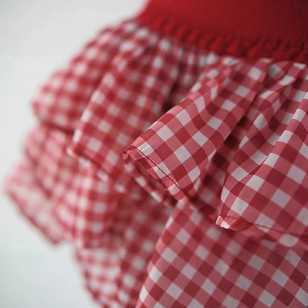 Girls Red Checked Sleeveless Layered Dress Casual Dresses