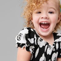Girls Flower Print Puff Sleeve Dress Casual Dresses   