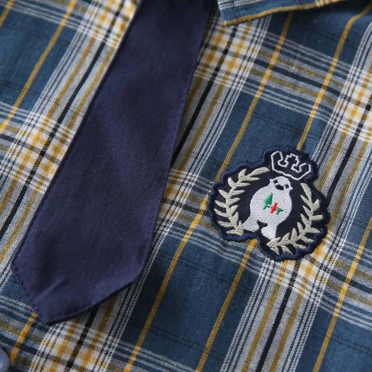 Boys Blue Checked Short Sleeves Shirt With Attached Necktie Shirts