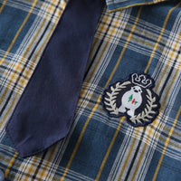 Boys Blue Checked Short Sleeves Shirt With Attached Necktie Shirts
