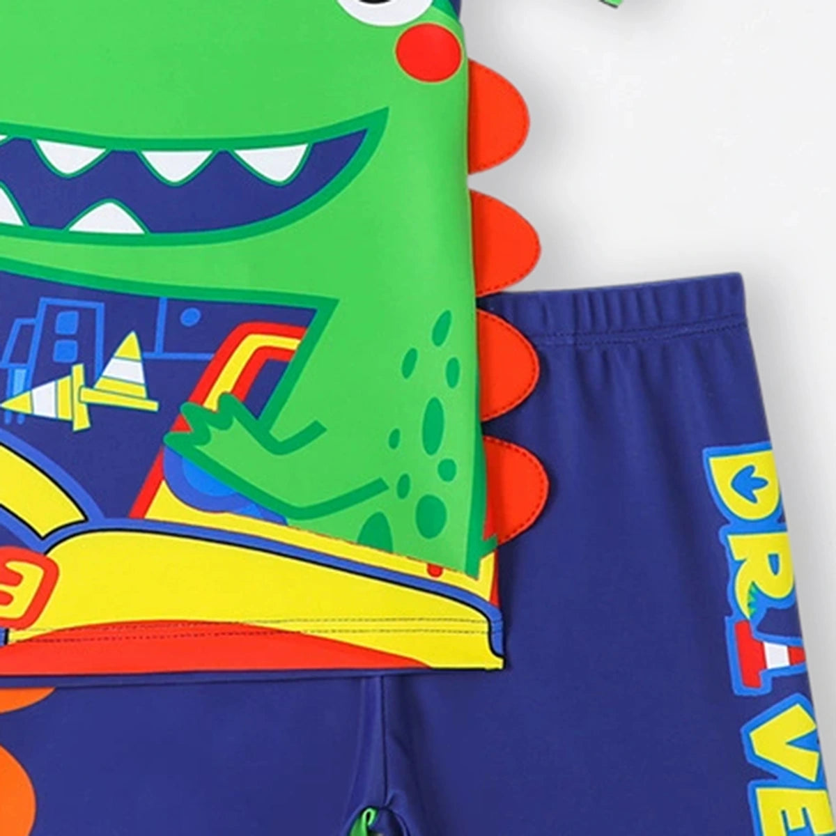 Boys Blue Dinosaur Printed T-Shirt With Shorts & Cap Swimwear Sets Sets