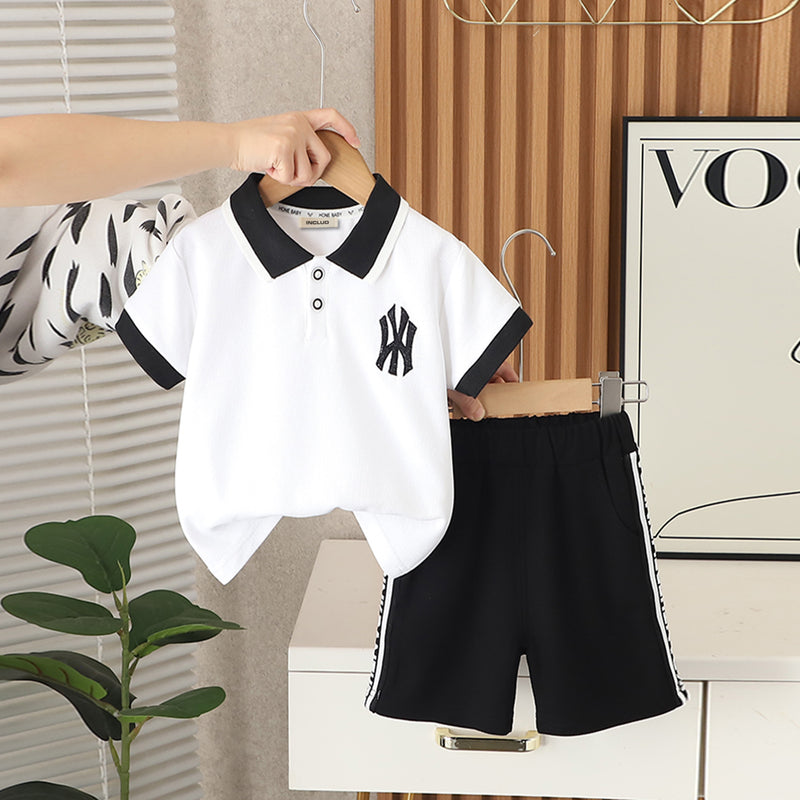Boys White Short Sleeve Polo T-Shirt With Collar Tipping And Shorts Set 2 pc. Sets White 1-2 Y