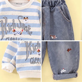 Boys Light Blue Striped Sweatshirt With Denim Pants Sets 2 pc. Sets