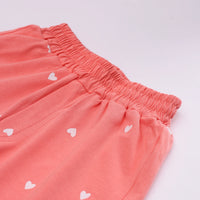 Girls Coral Heart Printed Top With Elasticated Shorts Sets Sets