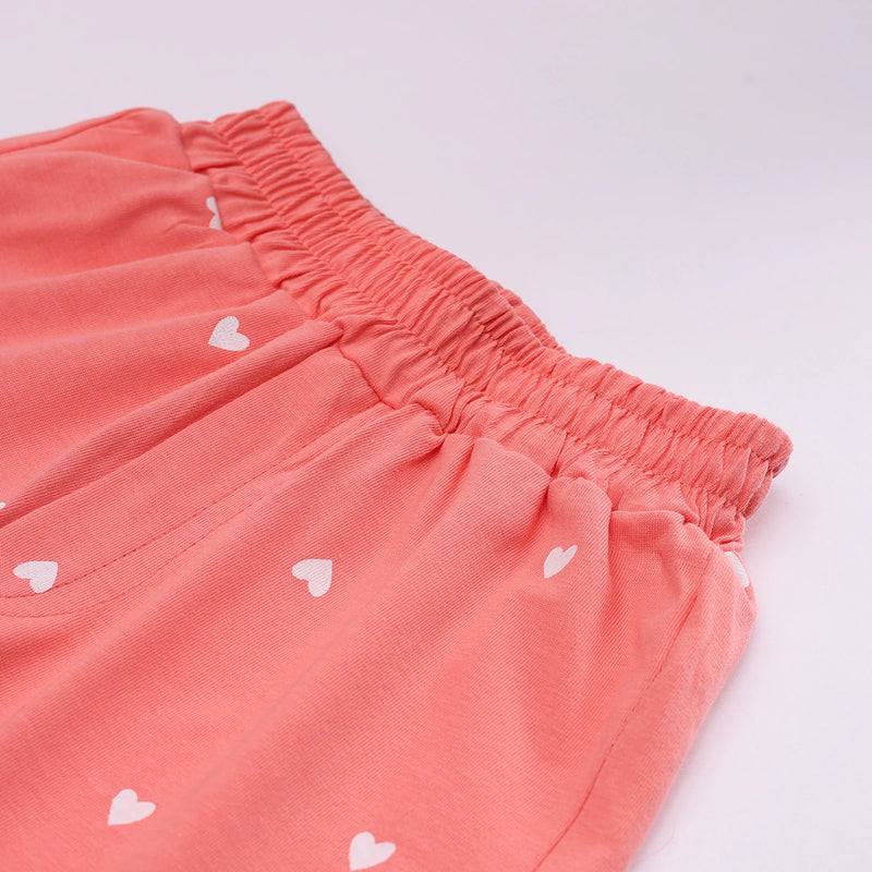 Girls Coral Heart Printed Top With Elasticated Shorts Sets Sets