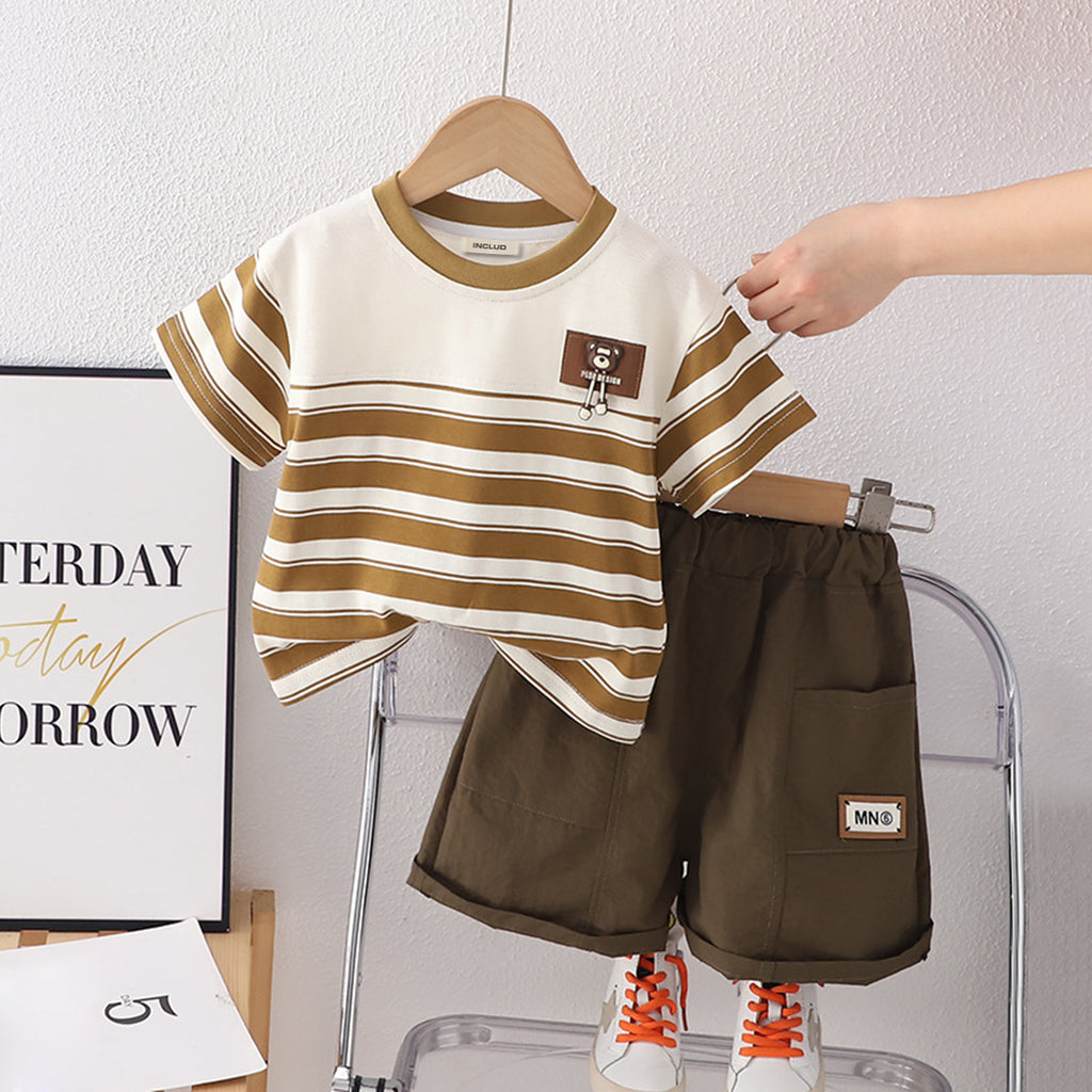 Boys Short Sleeve Striped T-Shirt With Elasticated Shorts