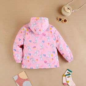 Girls Pink Rabbit Cartoon Printed Hooded Zipper Jacket Coats & Jackets
