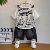 Boys Black Short Sleeve Graphic Print T-Shirt With Denim Shorts Sets 2 pc. Sets