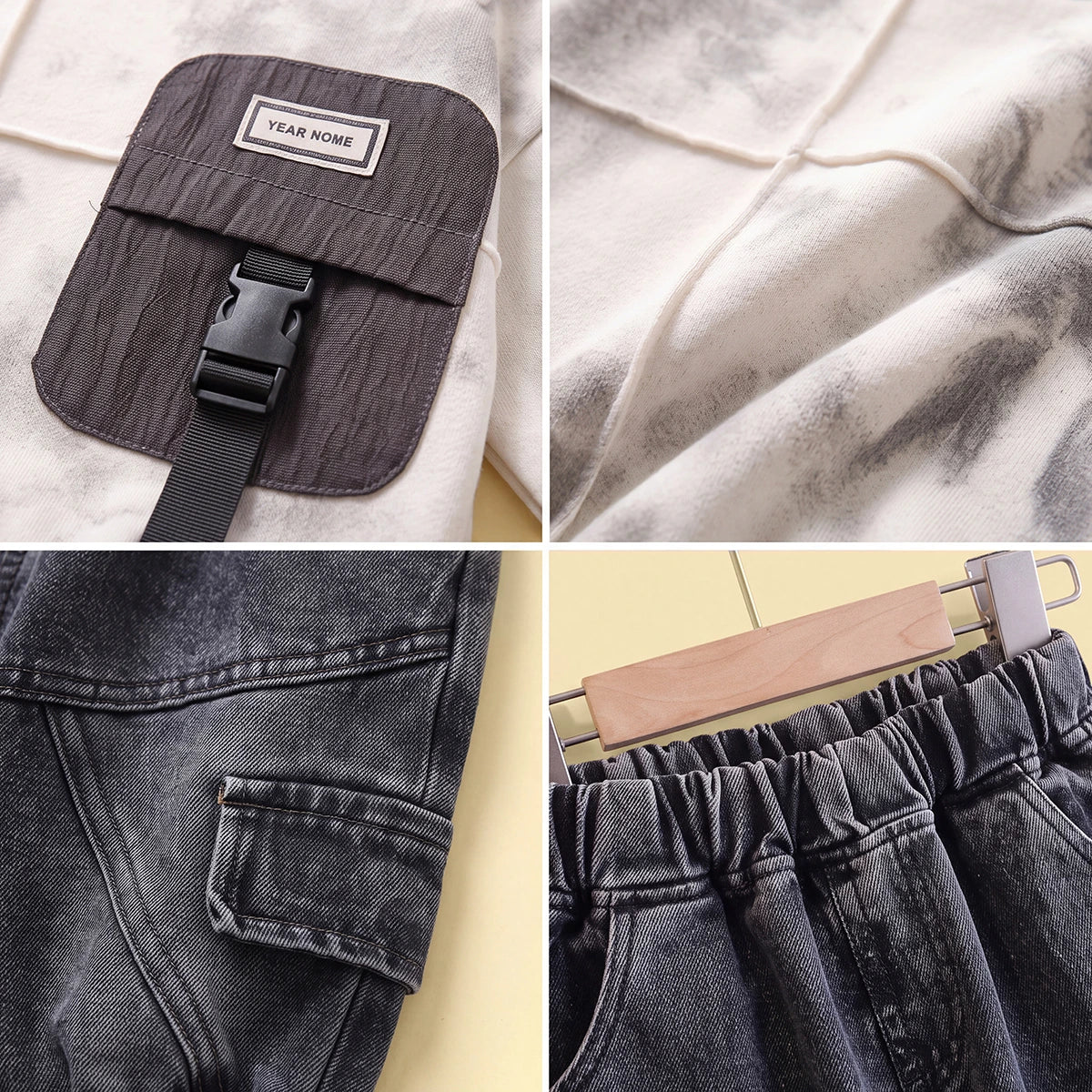 Boys White Tie & Dye Sweatshirt & Denim Cargo Pants Sets Sets