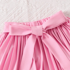 Girls Pink Bow Applique Sleeveless Top With Pleated Skirt Sets 2 pc. Sets