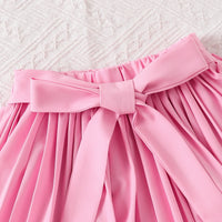 Girls Pink Bow Applique Sleeveless Top With Pleated Skirt Sets 2 pc. Sets