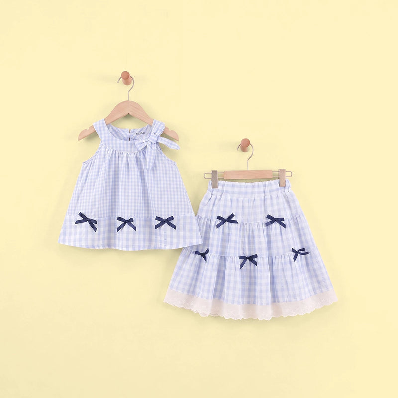 Girls Blue Checked Sleeveless Top With Skirt Sets 2 pc. Sets Blue 1-2 Y