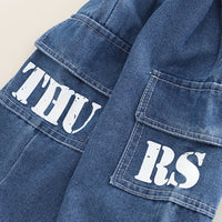 Boys Blue Denim Short Sleeves Shirt With T-Shirt And Cargo Pants Set 3 pc. Sets