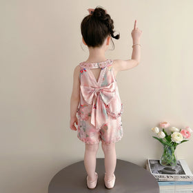 Girls Pink Floral Print Sleeveless Top With Shorts Sets 2 pc. Sets