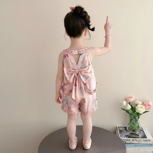 Girls Pink Floral Print Sleeveless Top With Shorts Sets 2 pc. Sets