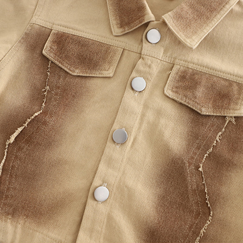 Boys Khaki Solid Shacket With Printed T-Shirt & Pants Set Sets