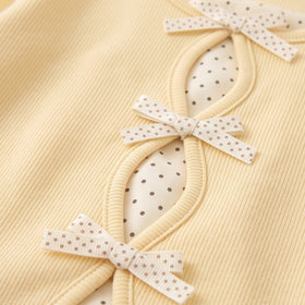 Girls Yellow Polka Dot Printed Top With Denim Pants Sets Sets