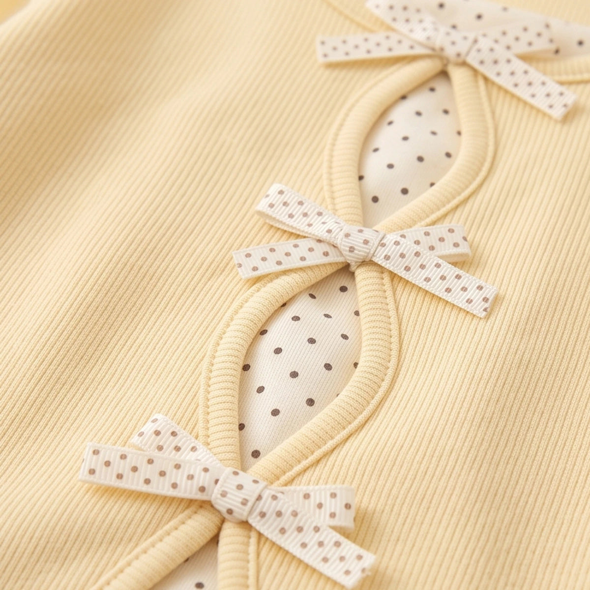 Girls Yellow Polka Dot Printed Top With Denim Pants Sets Sets