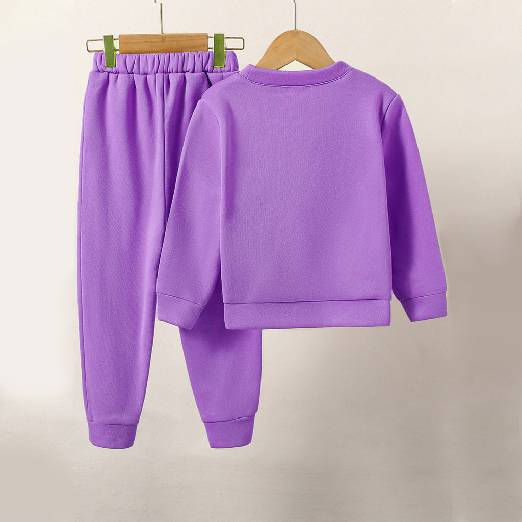 Girls Puple Typography Print Sweatshirt With Pants Set 2 pc. Sets