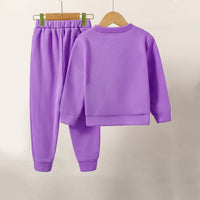 Girls Puple Typography Print Sweatshirt With Pants Set 2 pc. Sets