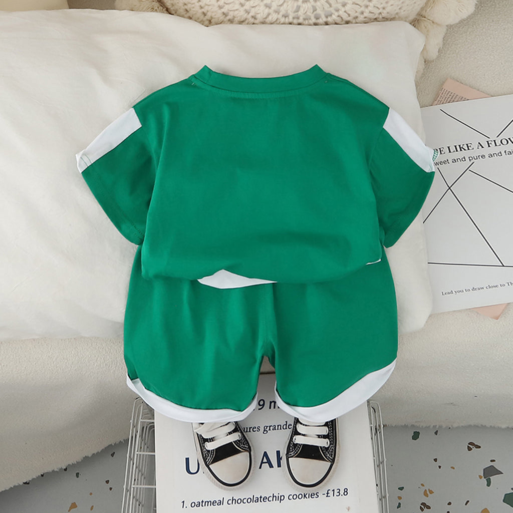 Boys Green Typographic Nasa Printed T-Shirt With Shorts Set 2 pc. Sets