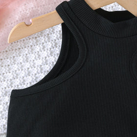 Girls Black Textured Sleeveless Top With Shorts Sets 2 pc. Sets