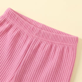 Girls Pink Ribbed Puff Sleeve Top & Flared Pants Co-ord Sets Sets
