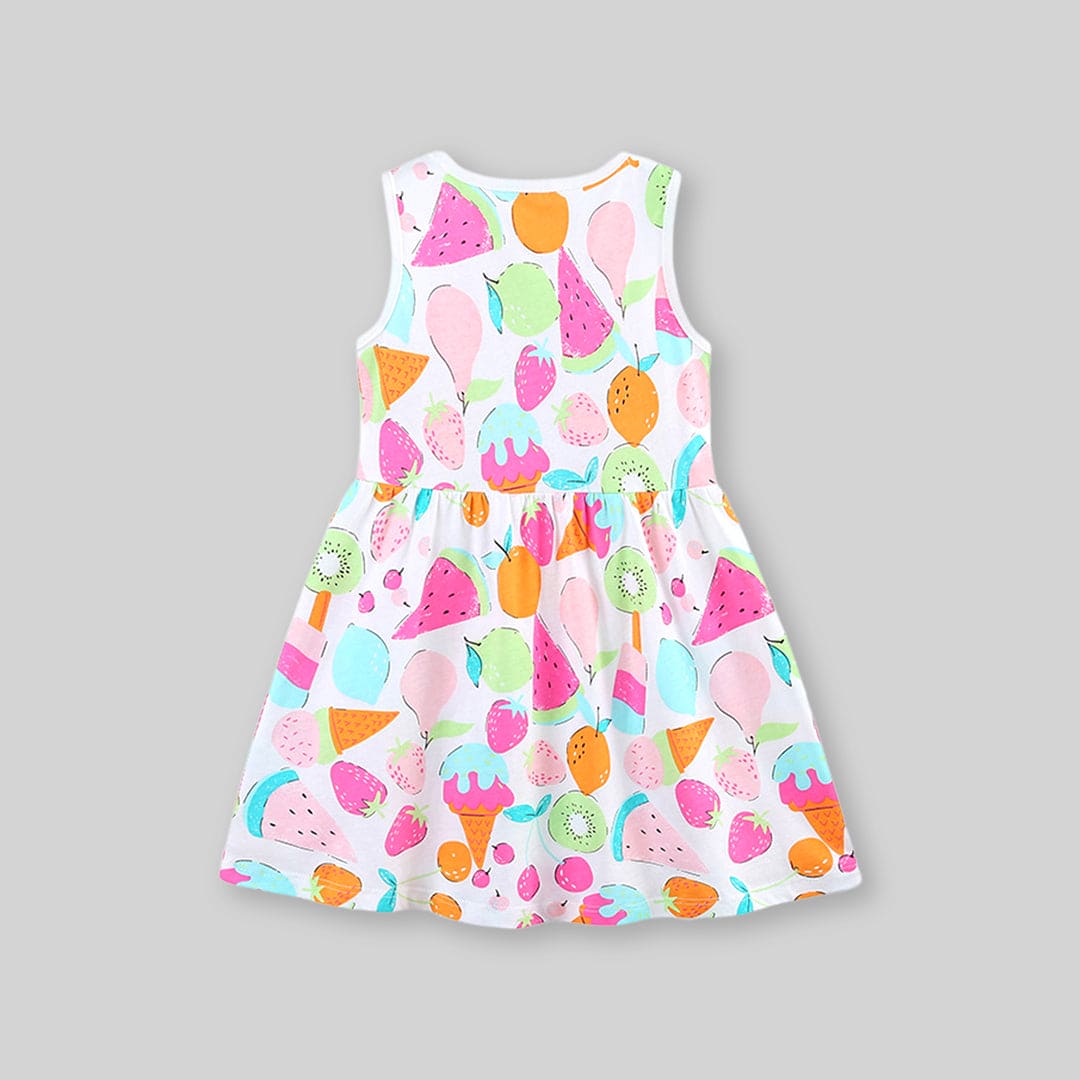 Girls Fruit Printed Sleeveless Fit & Flare Dress Casual Dresses   