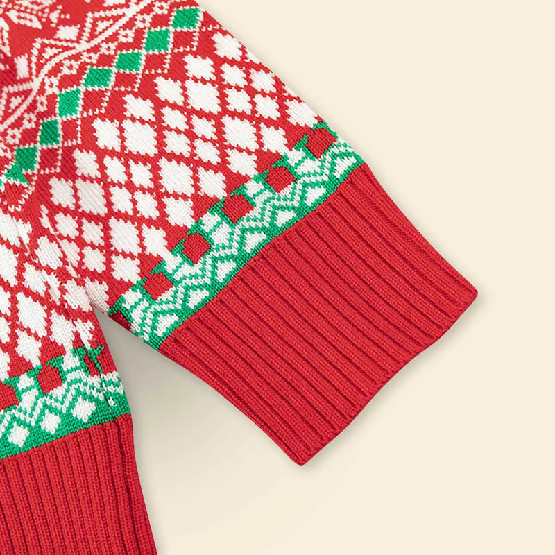 Boys Red Self-Design Christmas Jacquard Knit Sweater Sweaters & Cardigans