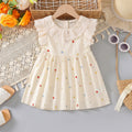 Girls Off White Floral Embroidered Flutter Sleeve A-line Dress Casual Dresses Off White 1-2 Y