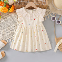 Girls Off White Floral Embroidered Flutter Sleeve A-line Dress Casual Dresses Off White 1-2 Y