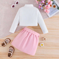 Girls Floral Applique Long Sleeve Top & Pink Skirt Sets Sets